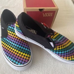 NIB Vans Women's Low Top Sneakers 9.5 Black Colorful Square Design New Canvas